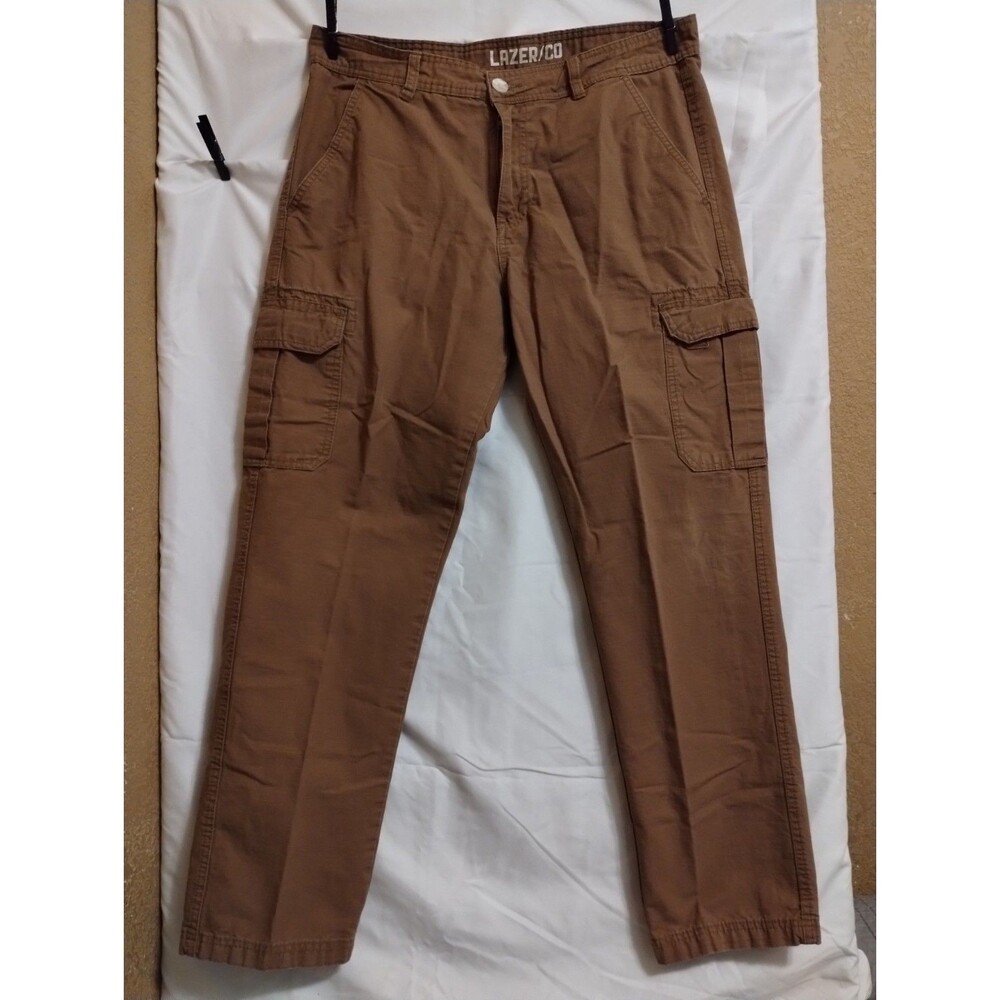 Lazer Co Men's Brown Cargo Pants Cotton Canvas Regular Fit Straight 36 in